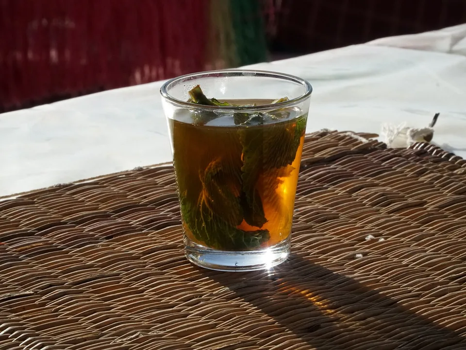 Glass of mint tea in the sun